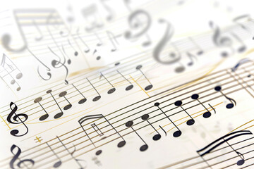 Silhouettes of music notes on sheet, composing app, karaoke, white background