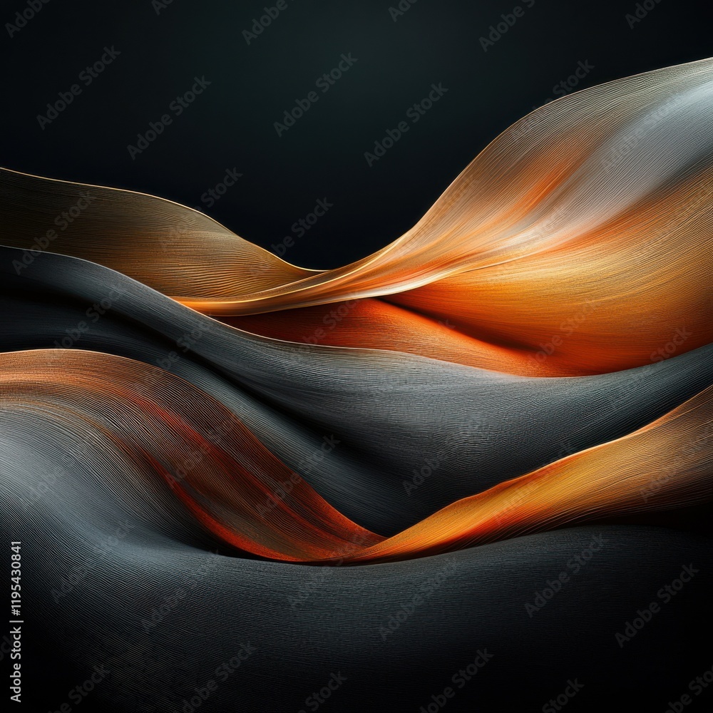 Poster flowing light trails of gold and copper abstract art digital design elegant environment dynamic view