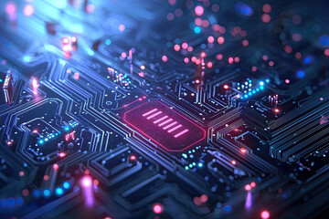 Obraz premium Futuristic glowing circuit board with vibrant neon lights