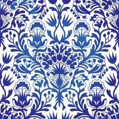 Traditional Russian vector seamless pattern in gzhel style. Can be used for banner, card, poster, invitation, label etc.