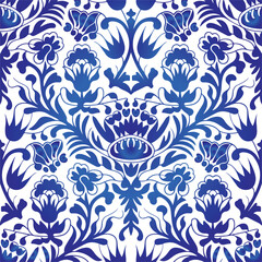 Traditional Russian vector seamless pattern in gzhel style. Can be used for banner, card, poster, invitation, label etc.
