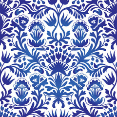 Traditional Russian vector seamless pattern in gzhel style. Can be used for banner, card, poster, invitation, label etc.