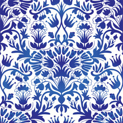Traditional Russian vector seamless pattern in gzhel style. Can be used for banner, card, poster, invitation, label etc.
