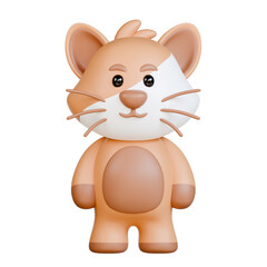 3D Brown and white cartoon cat with big eyes. Suitable for childrens books, posters, and cute animalthemed designs and products.