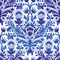Traditional Russian vector seamless pattern in gzhel style. Can be used for banner, card, poster, invitation, label etc.