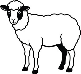 Cute Sheep vector illustration, Cute Sheep silhouette vector, Cute Sheep line art vector design