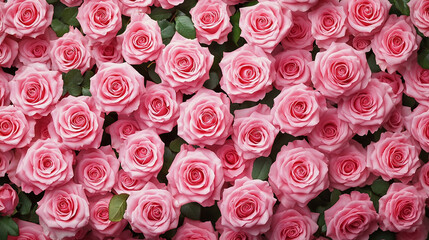 Obraz premium Many Pink Roses in a Vase with Cinematic Lighting Featuring Lush Fern Flowers and Stunning Rose Backgrounds for Floral Inspiration Generative AI