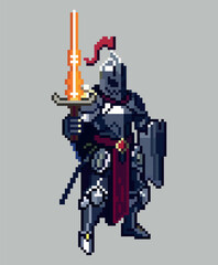 Knight, pixel style, vector illustration, character, art, 16 bit, 8 bit, 10EPS