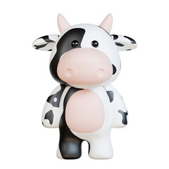 3D Black and white cow with large eyes, suitable for farmthemed designs, agriculture promotions, or educational materials about livestock.