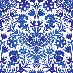 Traditional Russian vector seamless pattern in gzhel style. Can be used for banner, card, poster, invitation, label etc.
