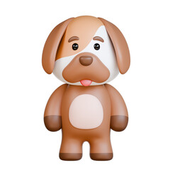 3D Brown and white dog standing with tongue out, suitable for pet product advertisements, veterinary services promotions, or animalthemed designs