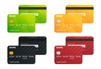 Set of realistic credit bank cards, vector illustration.