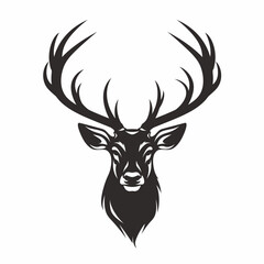 Black moose deer head icon logo vector illustration with clean lines and bold features, set against a white background, perfect for minimalistic and professional logo designs.