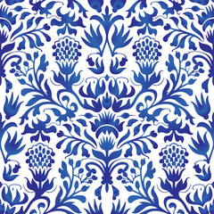 Traditional Russian vector seamless pattern in gzhel style. Can be used for banner, card, poster, invitation, label etc.
