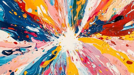 Vibrant abstract painting bursts outward radiating joyful energy. AI Generated
