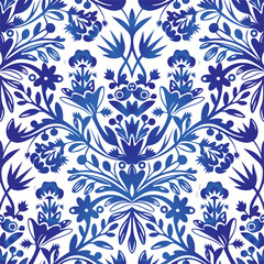 Traditional Russian vector seamless pattern in gzhel style. Can be used for banner, card, poster, invitation, label etc.