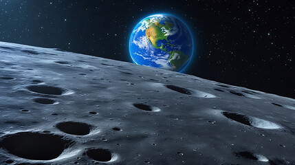 Cosmic Earth View from Lunar Landscape Digital Space Artwork