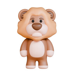 3D lion with large head, brown eyes, and pink belly suitable for childrens toys, nursery decor, and wildlifethemed designs.