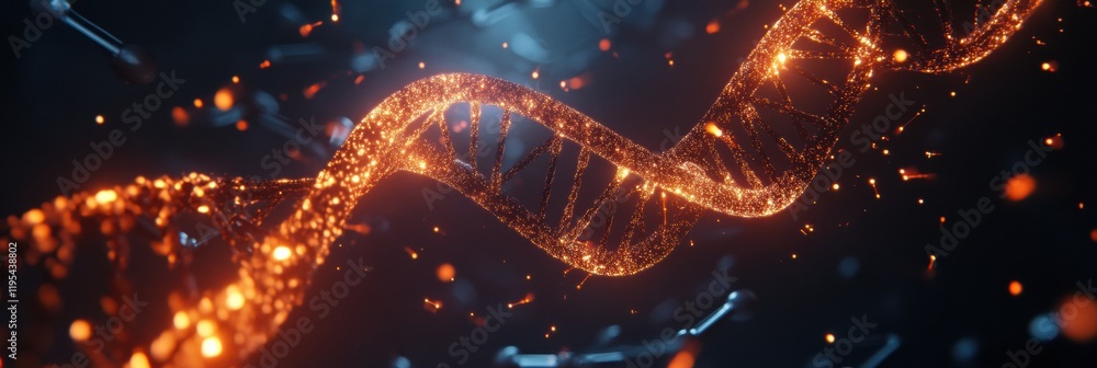 Aufkleber Glowing DNA double helix surrounded by molecular connections in a scientific setting. Generative AI