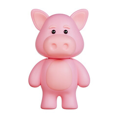 3D Pink pig with large ears and small black eyes, suitable for childrens books, farmrelated designs, and cute animal graphics.