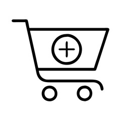 shopping cart with plus sign icon, shopping cart with plus sign line art - simple line art of shopping cart with plus sign, perfect for shopping cart with plus sign logos and icons and themed design 