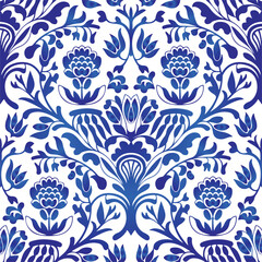 Traditional Russian vector seamless pattern in gzhel style. Can be used for banner, card, poster, invitation, label etc.