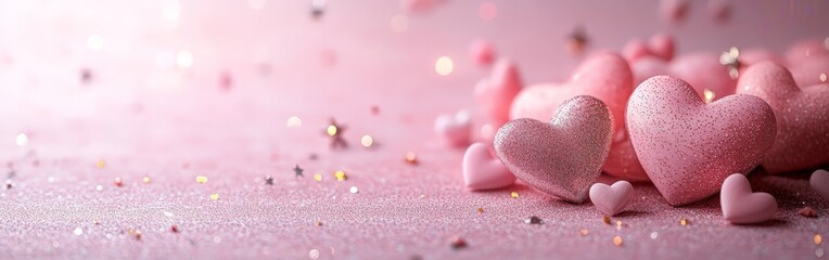Obraz premium A soft pink backdrop with hearts and stars, ideal for baby showers, romantic events, or women's day celebrations.