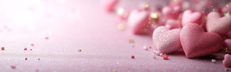 Obraz premium A soft pink backdrop with hearts and stars, ideal for baby showers, romantic events, or women's day celebrations.