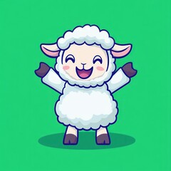Obraz premium Sheep with arms up against green background, for children's books or products
