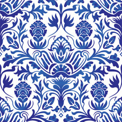 Traditional Russian vector seamless pattern in gzhel style. Can be used for banner, card, poster, invitation, label etc.