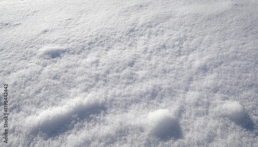 Poster close-up of pristine untouched snow texture with sparkling frost crystals under sunlight, perfect fo