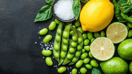 Diet food, A visually appealing image of a small bowl of edamame sprinkled with sea salt, showcasing high fidelity and detail in a vibrant presentation.