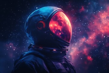 Astronaut's helmet reflecting nebula. (2)