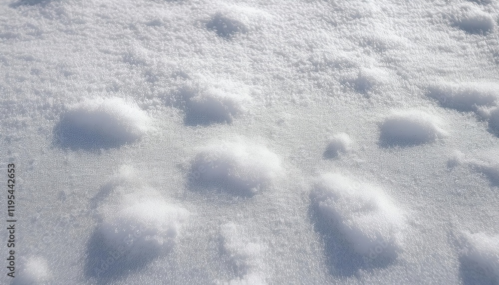 Poster close-up of pristine untouched snow texture with sparkling frost crystals under sunlight, perfect fo