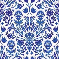 Traditional Russian vector seamless pattern in gzhel style. Can be used for banner, card, poster, invitation, label etc.