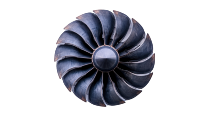 A large, black, circular fan with many blades