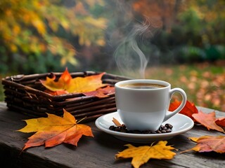 Hot Cup of Coffee in an Autumnal Outdoor Setting