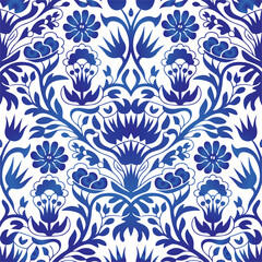 Traditional Russian vector seamless pattern in gzhel style. Can be used for banner, card, poster, invitation, label etc.