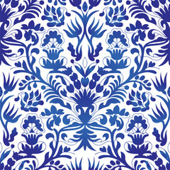 Traditional Russian vector seamless pattern in gzhel style. Can be used for banner, card, poster, invitation, label etc.
