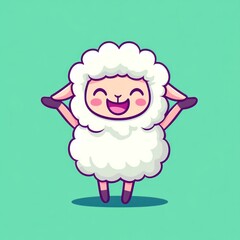 Fototapeta premium Animated sheep with arms up on solid background, for kids? material, digital art