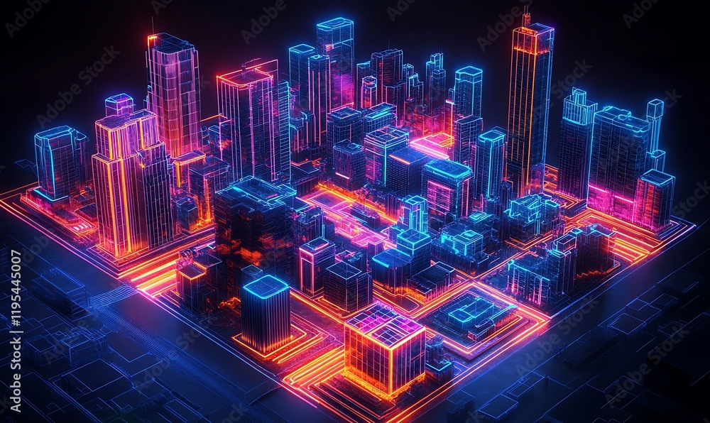Poster a layered 3d blueprint showing different stages of urban development