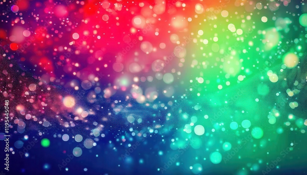 Poster vivid multicolored bokeh effect with gradient hues and sparkling light spots for vibrant background 