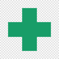 Obraz premium Green Medical Cross Icon on Transparent Background