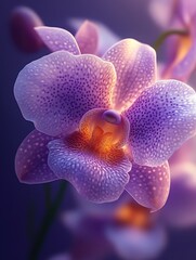 Close-up of a purple orchid with speckled petals.