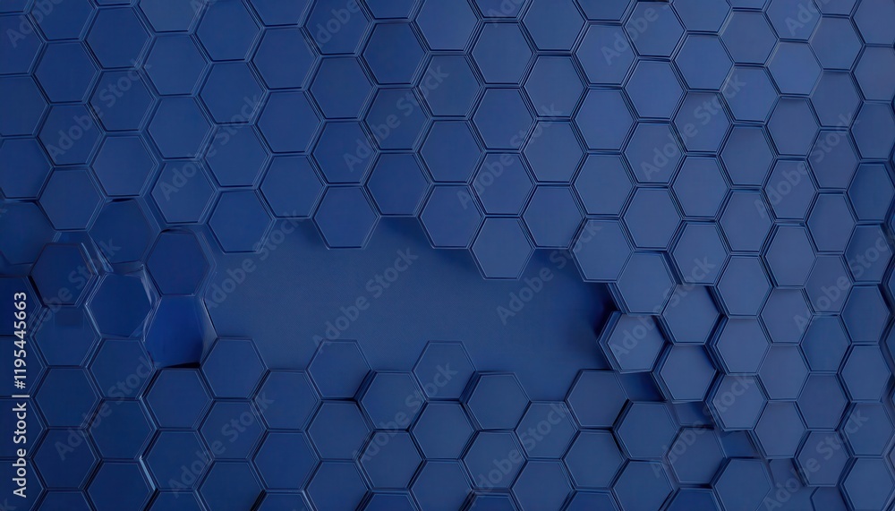 Poster geometric blue hexagonal pattern background with 3d effect, suitable for modern design concepts, tec