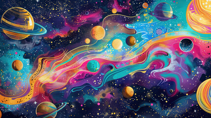Fototapeta premium Beautiful Space themed congratulations with vibrant colors, intricate design, and heartfelt text, perfect for a joyful moment