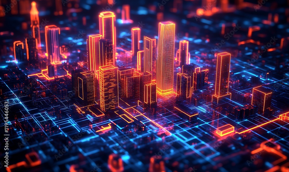 Poster a layered 3d blueprint showing different stages of urban development