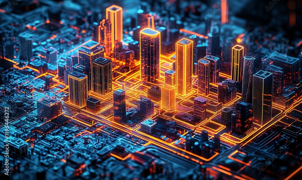 Poster a layered 3d blueprint showing different stages of urban development