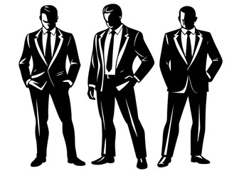 Silhouettes of Three Men in Business Casual Attire Standing in Professional Pose
