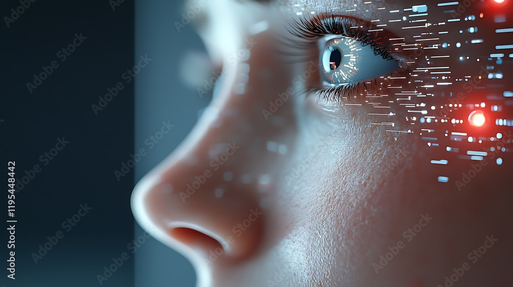 Aufkleber abstract digital visualization of a semi transparent face with visual glitches and data breaches rep